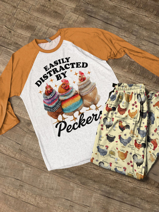 Chicken Raglan Lounge Pajamas Easily Distracted By Perkers