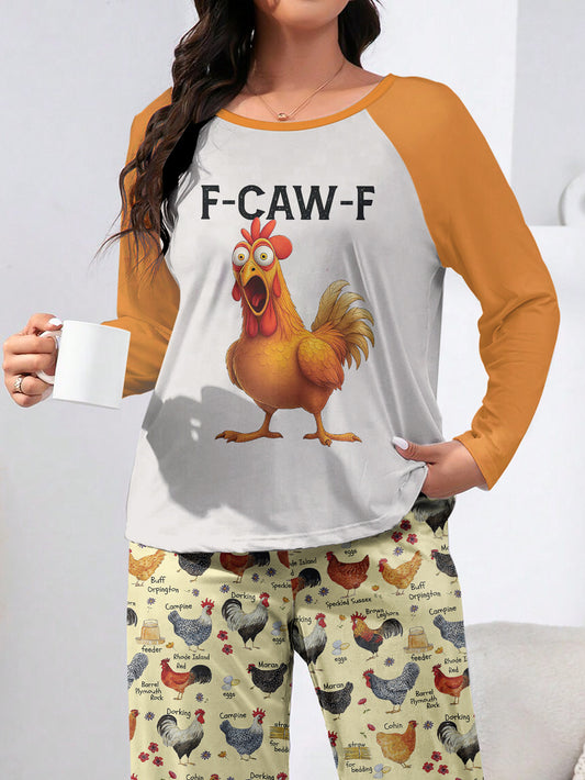 Chicken Raglan Lounge Pajamas Funny F-Caw-F Chicken