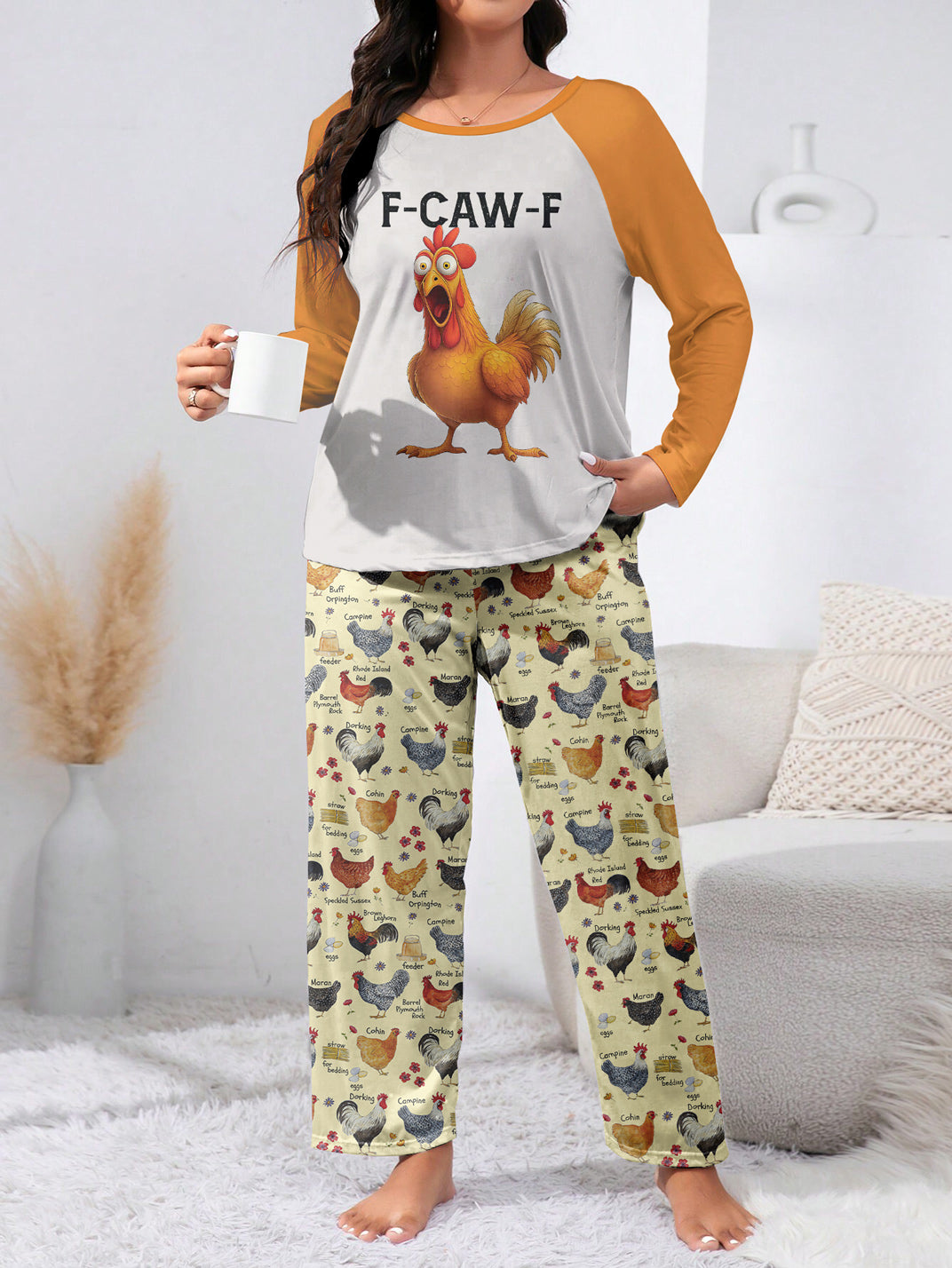 Chicken Raglan Lounge Pajamas Funny F-Caw-F Chicken