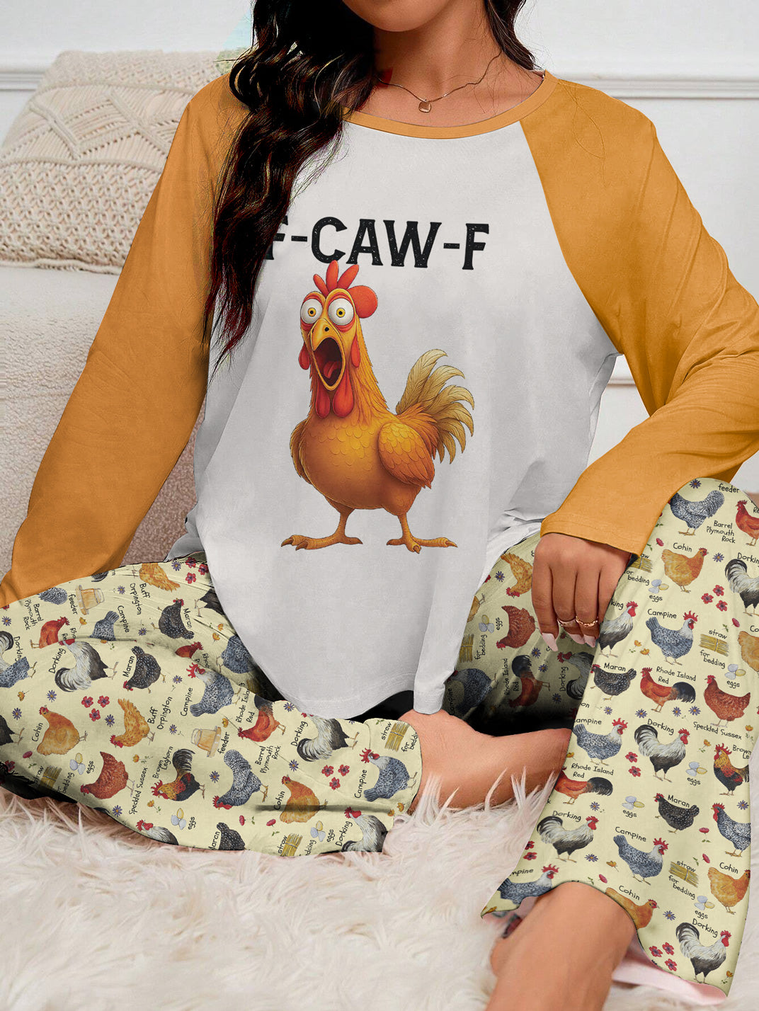 Chicken Raglan Lounge Pajamas Funny F-Caw-F Chicken