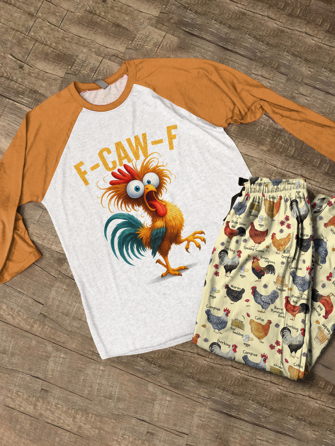 Chicken Raglan Lounge Pajamas Funny F-Caw-F Chicken