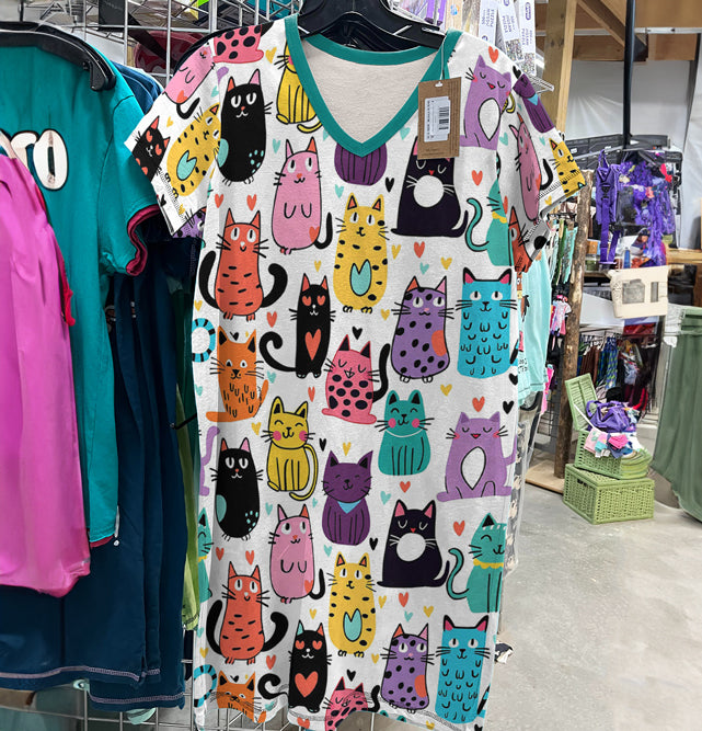 Cat Lover V-neck Nightshirt Feline Fun