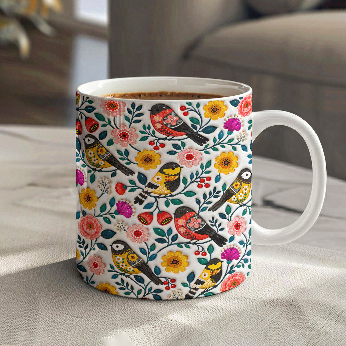 Bird Lover Ceramic Mug Floral Bird Garden