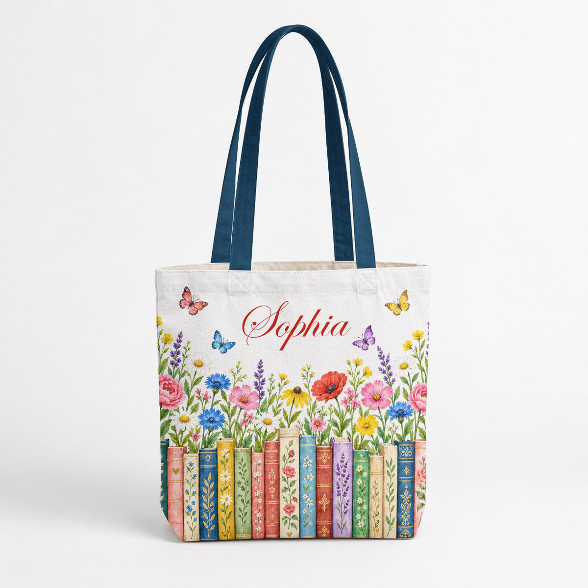Book Lover Canvas Tote Bag Floral Books
