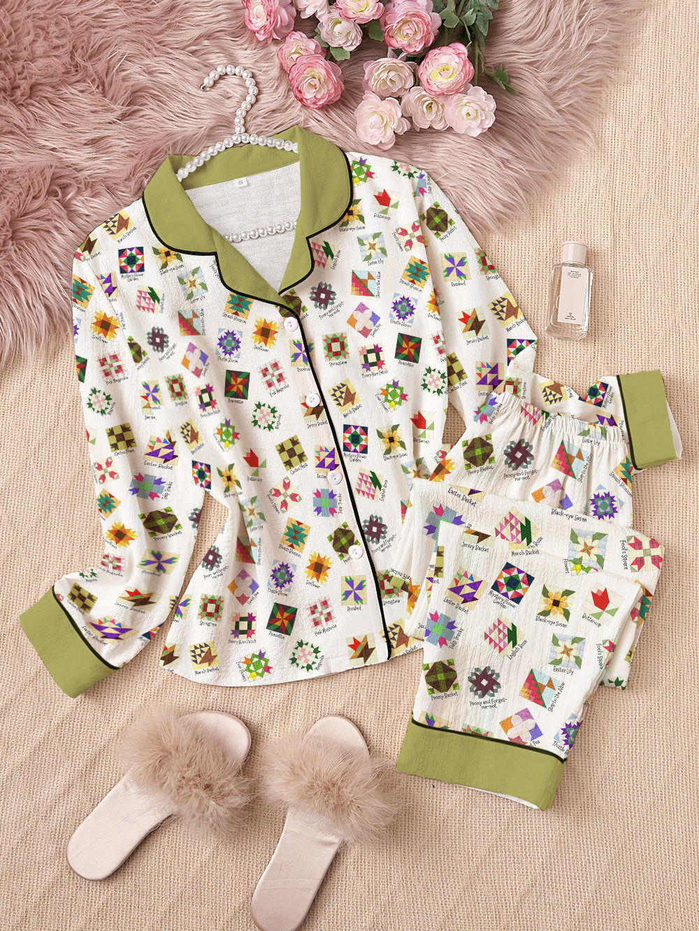 Sewing Lover Pajama Set Flower Quilt Block Pattern