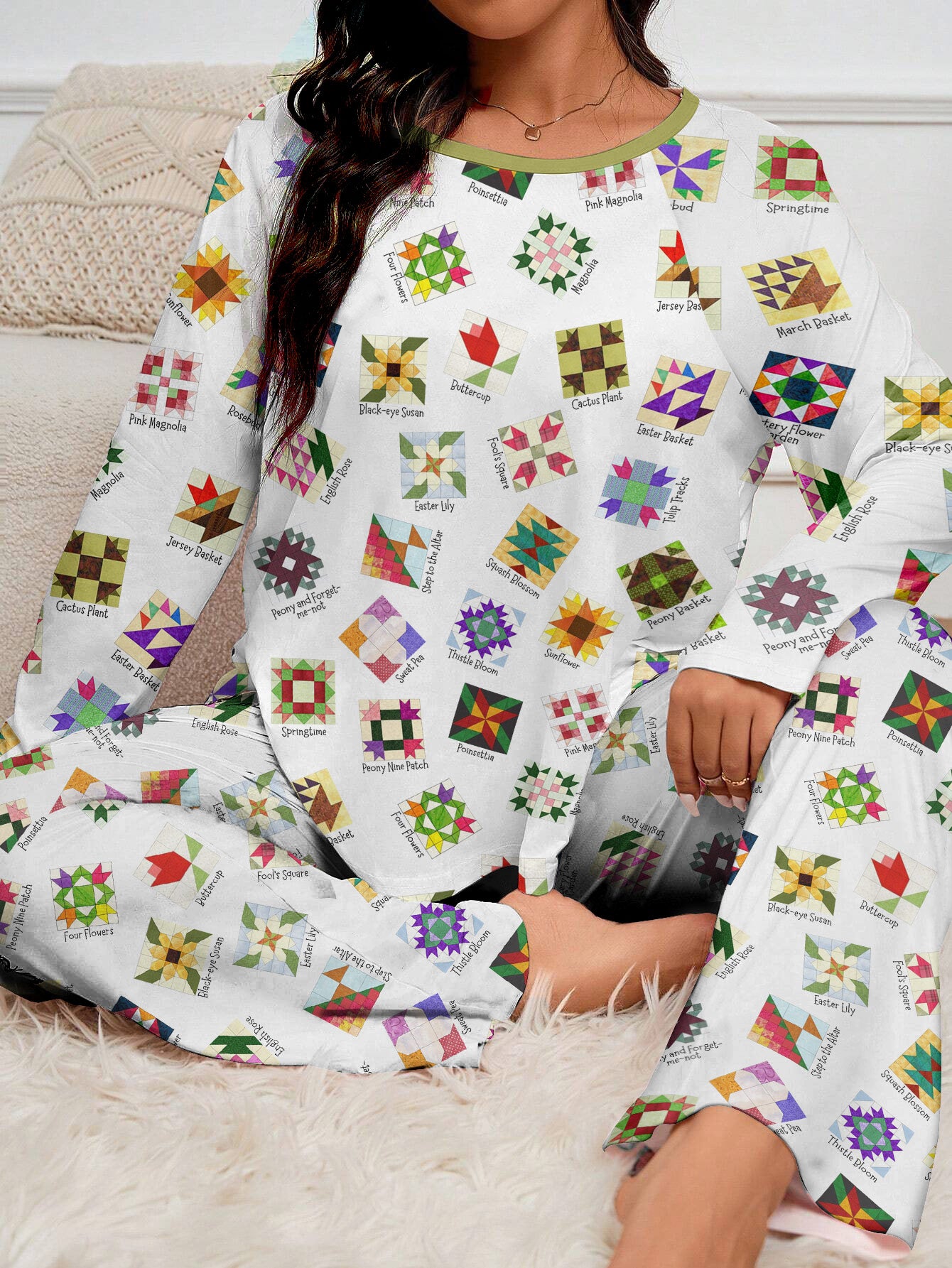 Sewing Lover Raglan Lounge Pajamas Flower Quilt Block Pattern