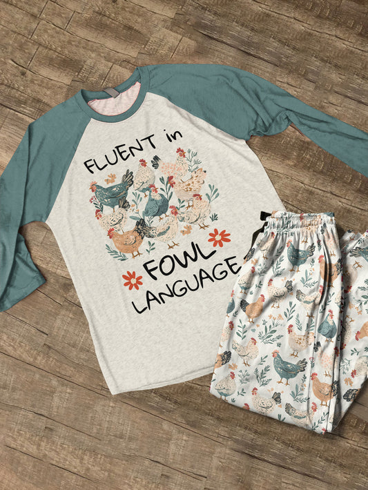 Chicken Raglan Lounge Pajamas Fluent In Fowl Language