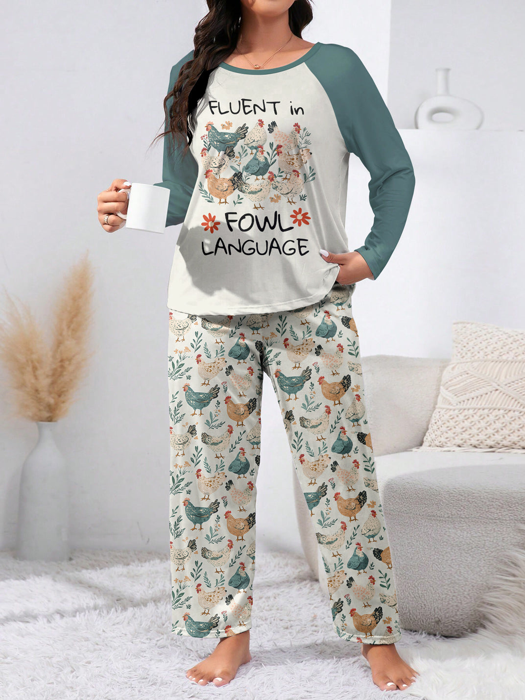 Chicken Raglan Lounge Pajamas Fluent In Fowl Language