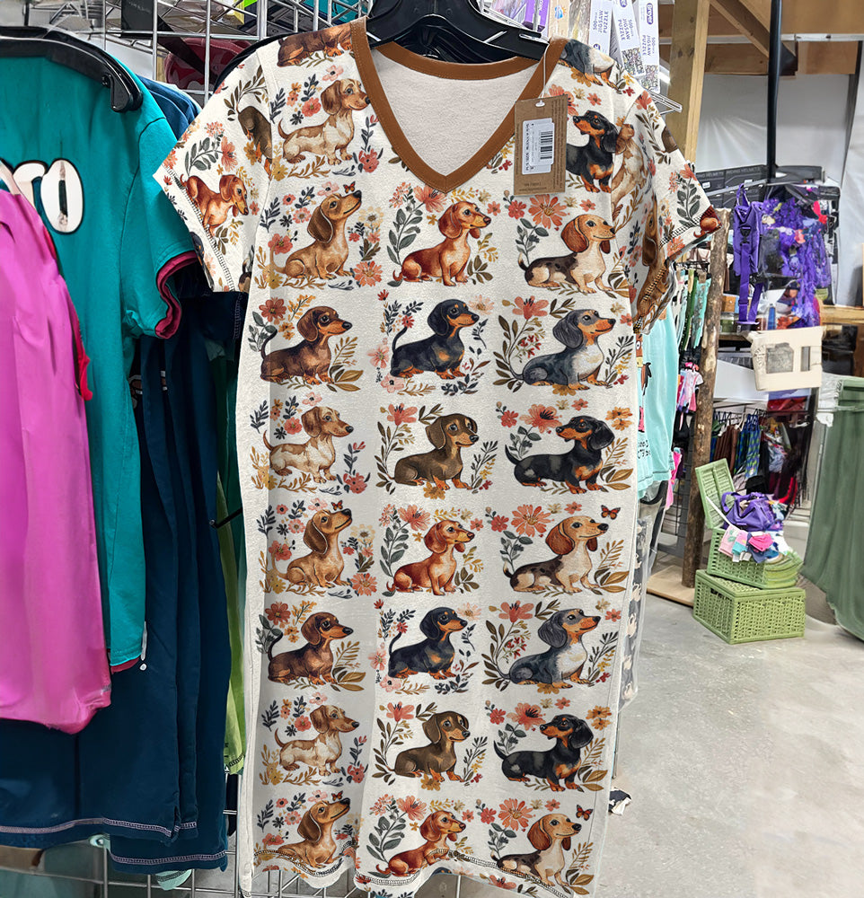 Dachshund V-neck Nightshirt Garden Escape