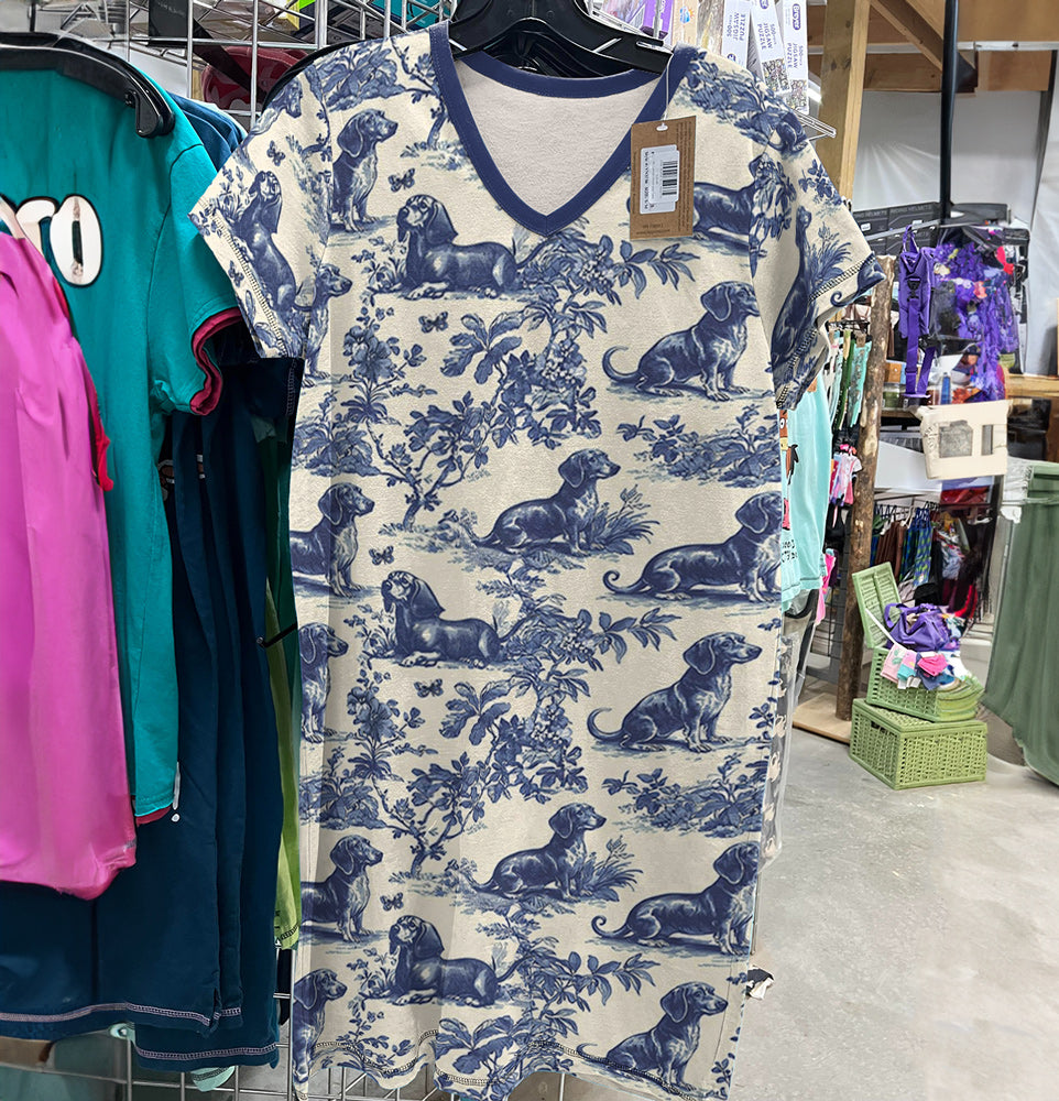 Dachshund V-neck Nightshirt Lazy Day In Garden