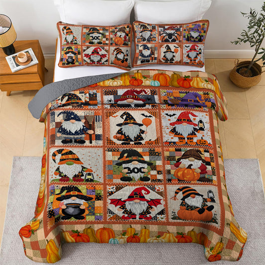 Halloween 2D Print All Season 3-Piece Quilt Set Gnome's Night of Frights