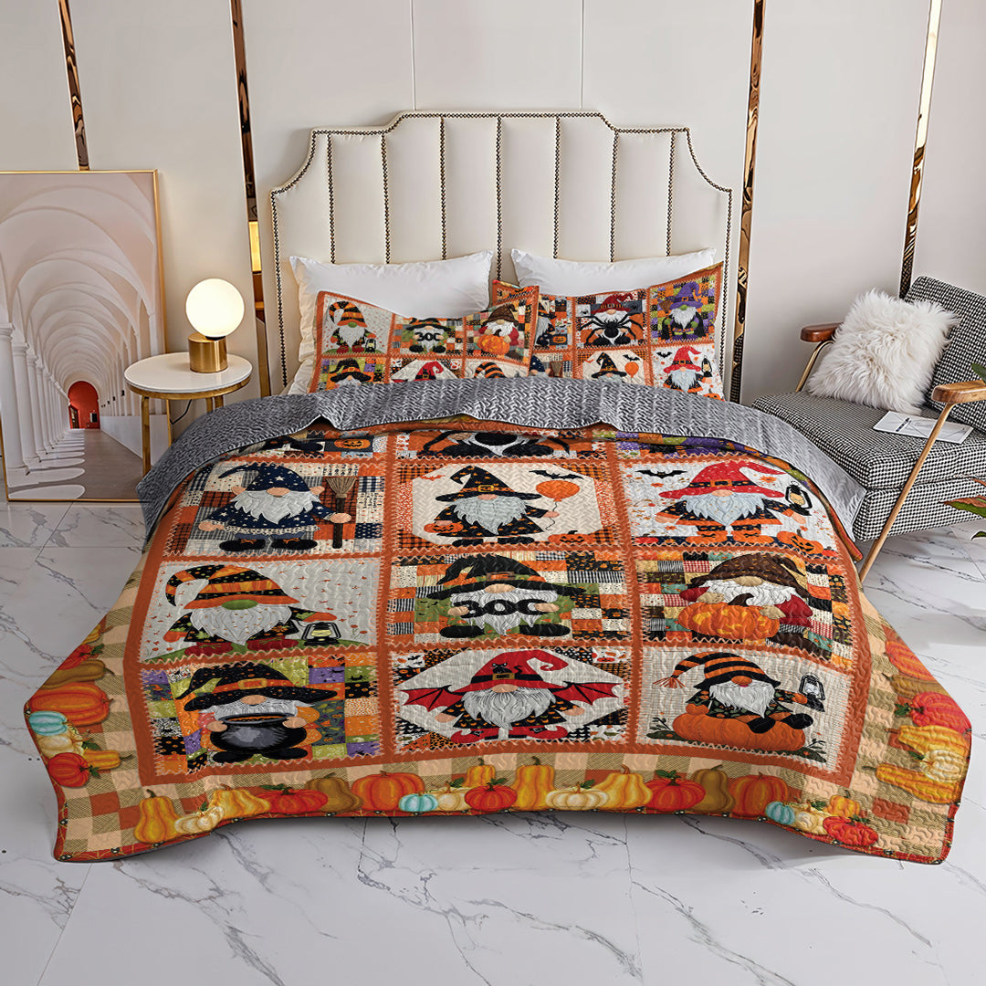 Halloween 2D Print All Season 3-Piece Quilt Set Gnome's Night of Frights