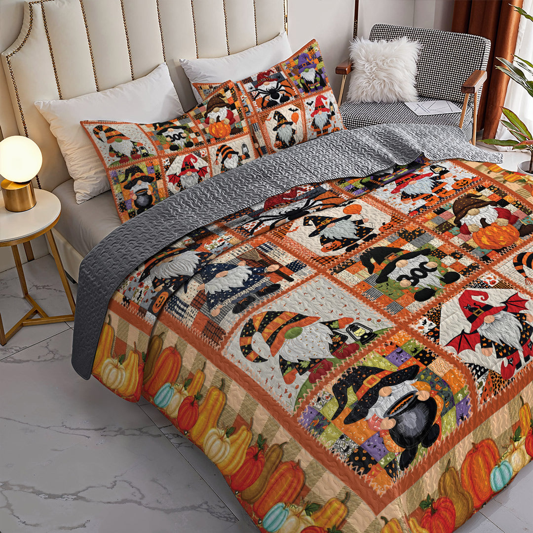 Halloween 2D Print All Season 3-Piece Quilt Set Gnome's Night of Frights