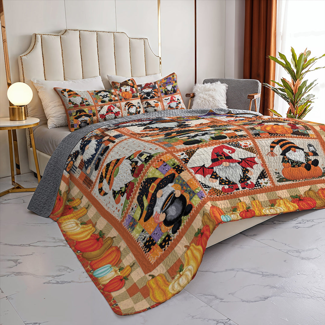 Halloween 2D Print All Season 3-Piece Quilt Set Gnome's Night of Frights