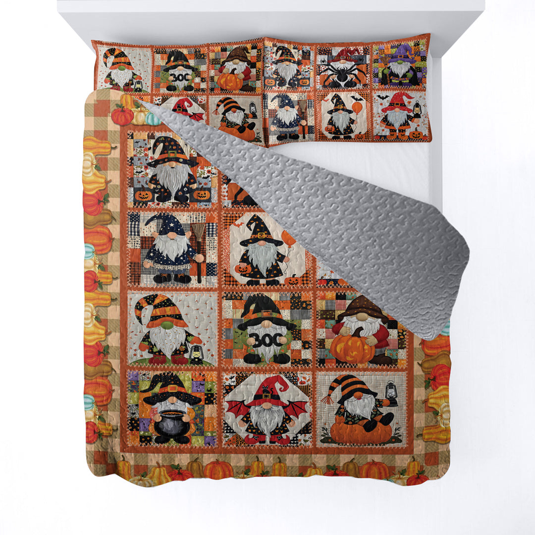 Halloween 2D Print All Season 3-Piece Quilt Set Gnome's Night of Frights