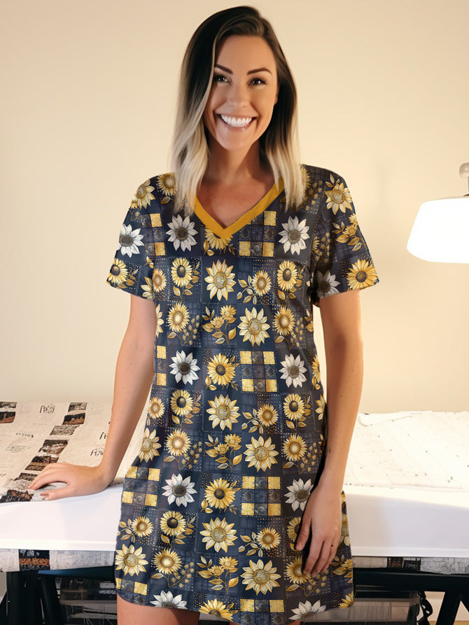 Sunflower V-neck Nightshirt Golden Petals