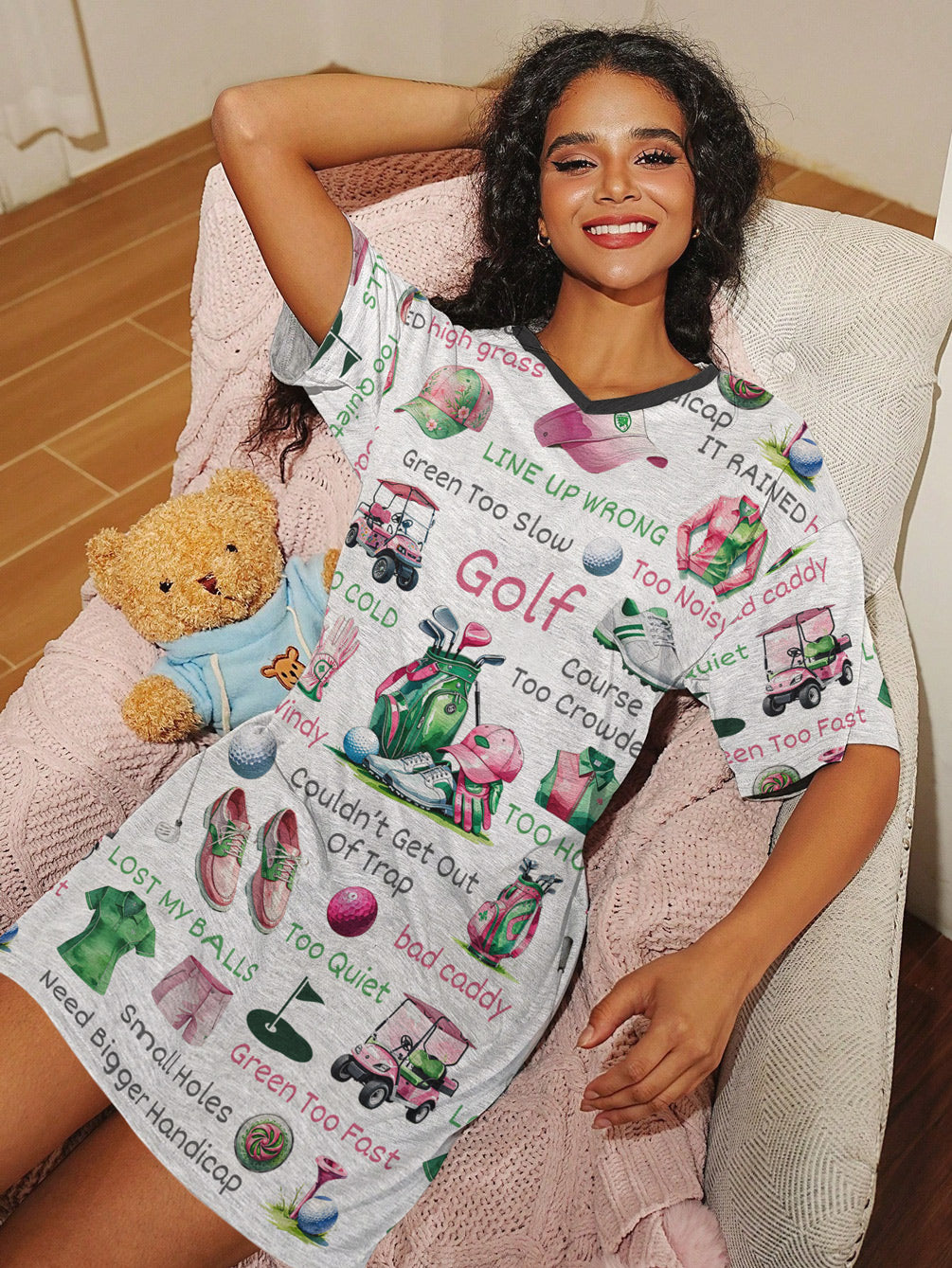 Golf Lover V-neck Nightshirt Golfer's Excuses