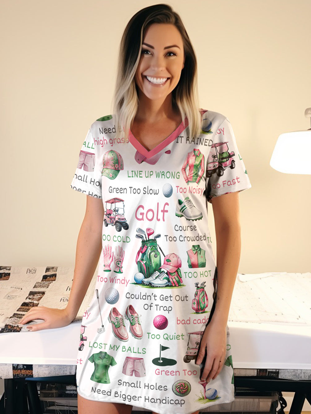 Golf Lover V-neck Nightshirt Golfer's Excuses