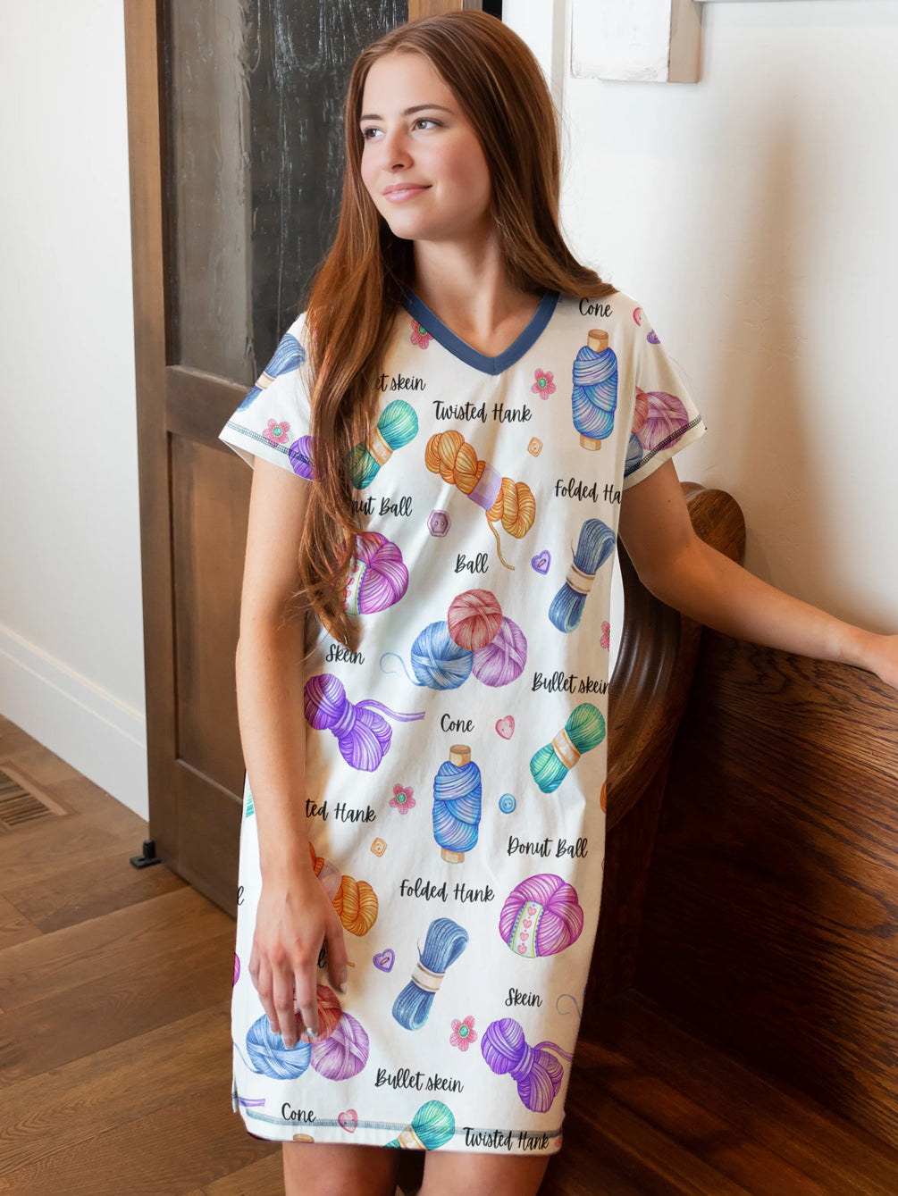 Crochet Lover V-neck Nightshirt Hanks Balls Skeins