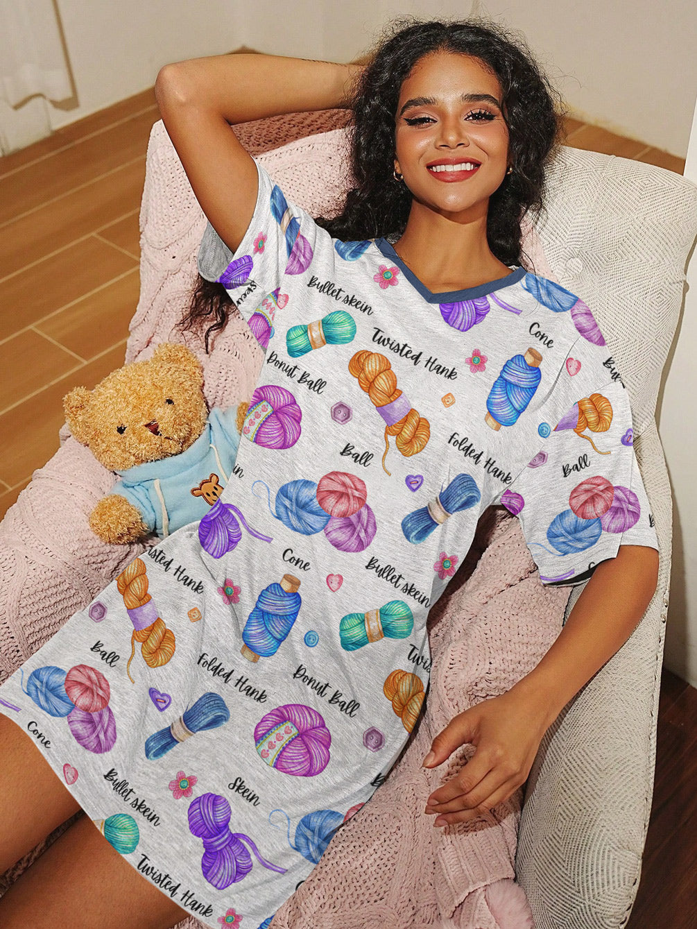 Crochet Lover V-neck Nightshirt Hanks Balls Skeins