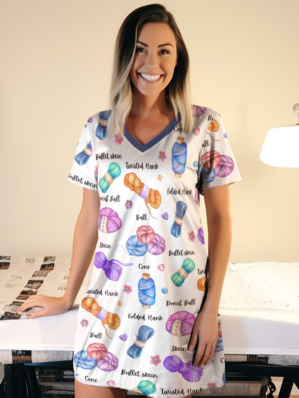 Crochet Lover V-neck Nightshirt Hanks Balls Skeins