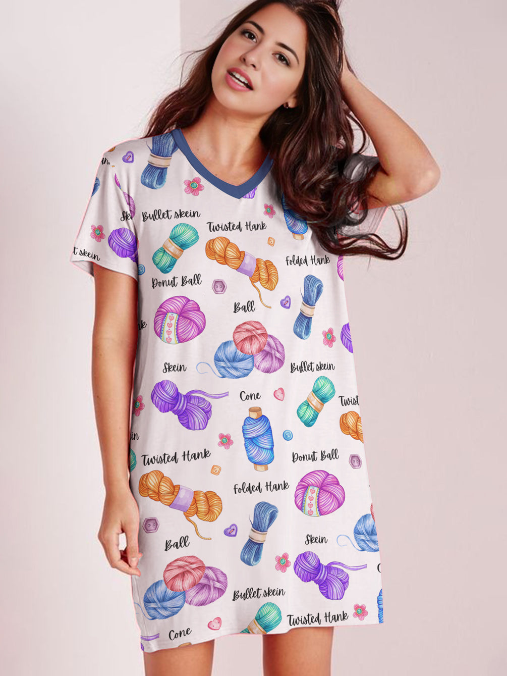 Crochet Lover V-neck Nightshirt Hanks Balls Skeins