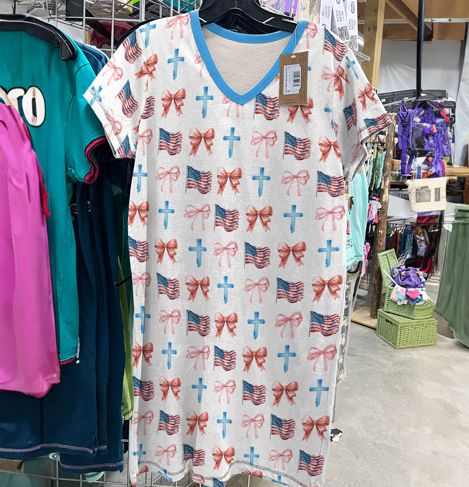 Christian V-neck Nightshirt Happy 4th