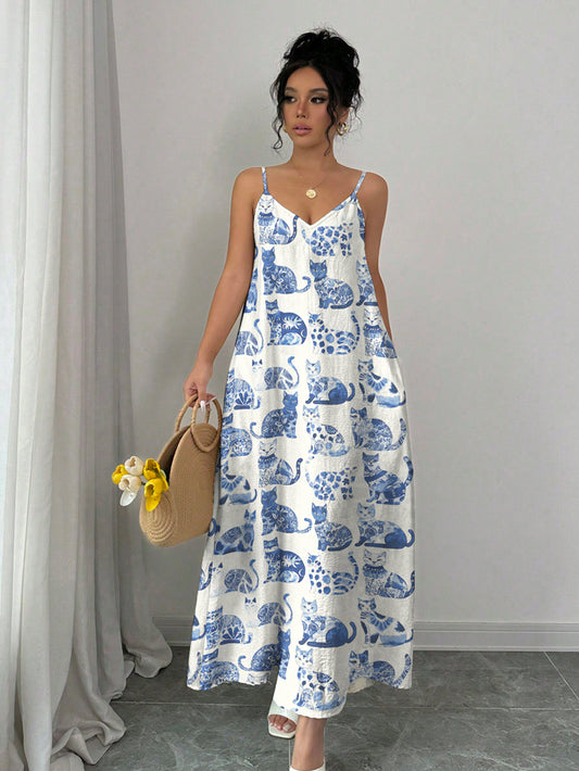 Cat Lover Maxi Dress Harmony In Blue