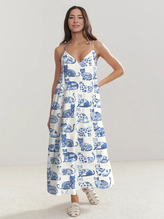 Cat Lover Maxi Dress Harmony In Blue