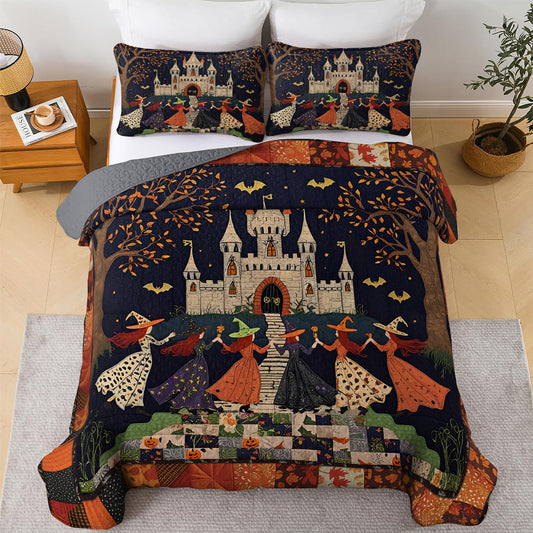 Halloween Witch  2D Print All Season 3-Piece Quilt Set Haunted Harmony