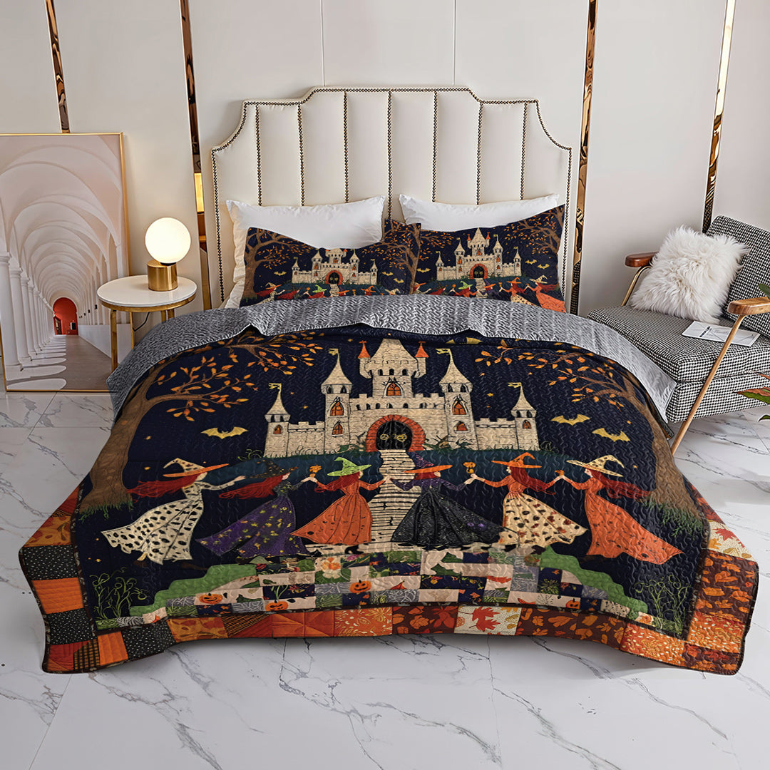 Halloween Witch 2D Print All Season 3-Piece Quilt Set Haunted Harmony
