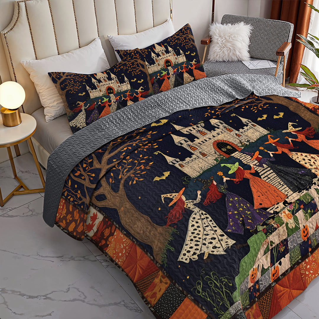 Halloween Witch 2D Print All Season 3-Piece Quilt Set Haunted Harmony