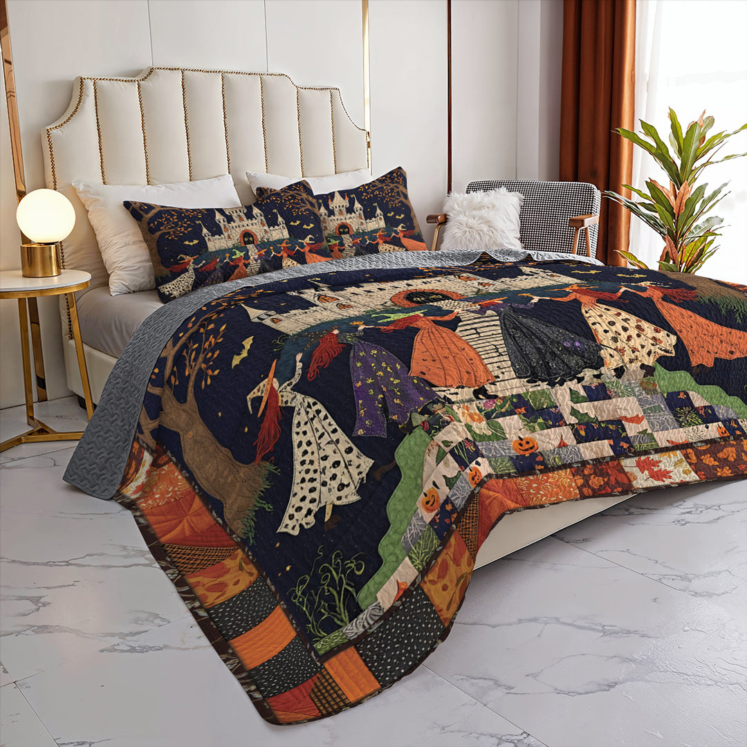 Halloween Witch 2D Print All Season 3-Piece Quilt Set Haunted Harmony