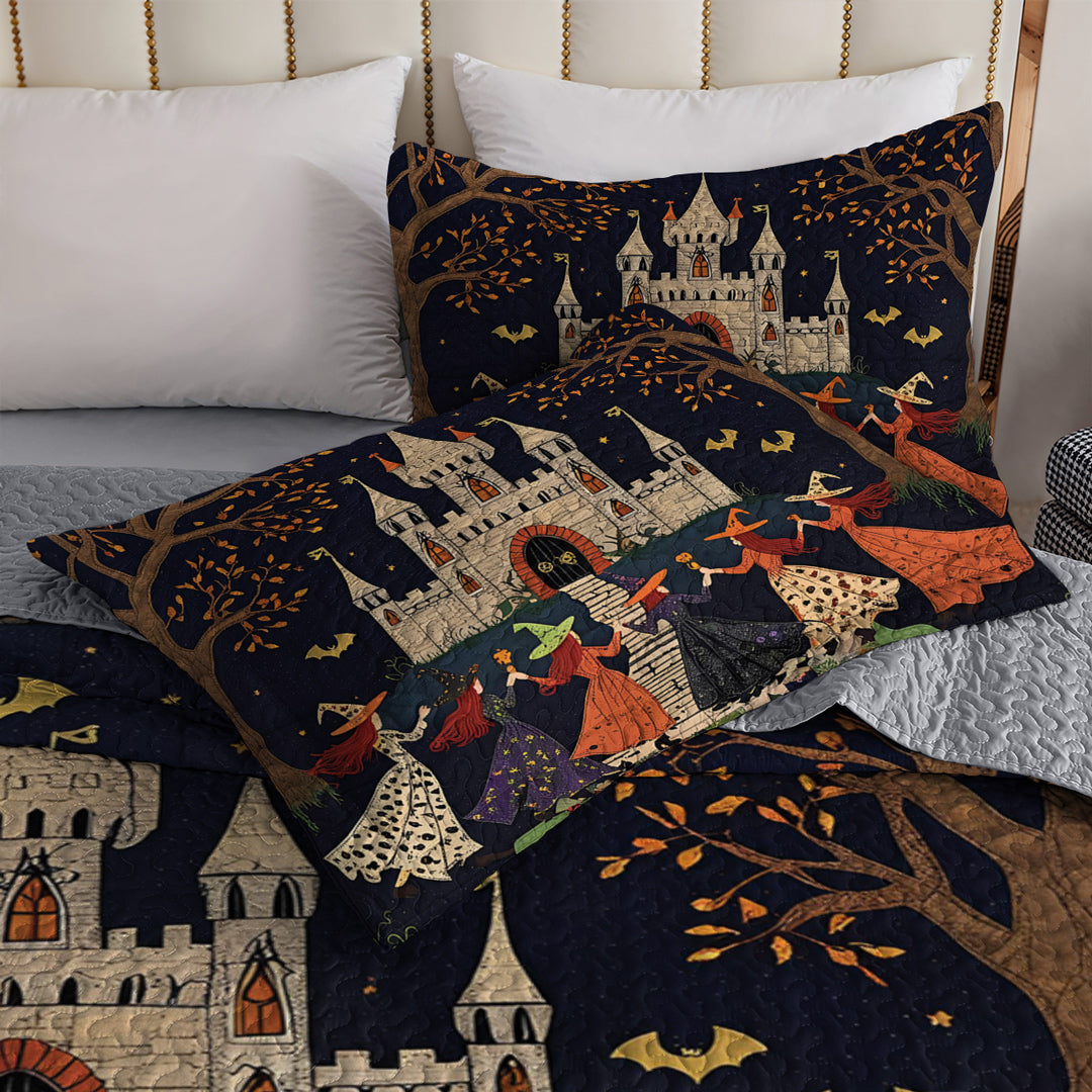 Halloween Witch 2D Print All Season 3-Piece Quilt Set Haunted Harmony