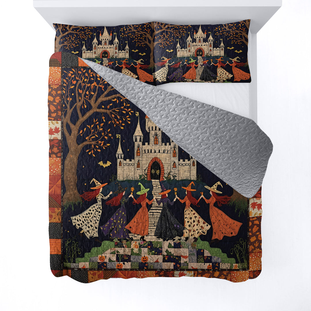 Halloween Witch 2D Print All Season 3-Piece Quilt Set Haunted Harmony