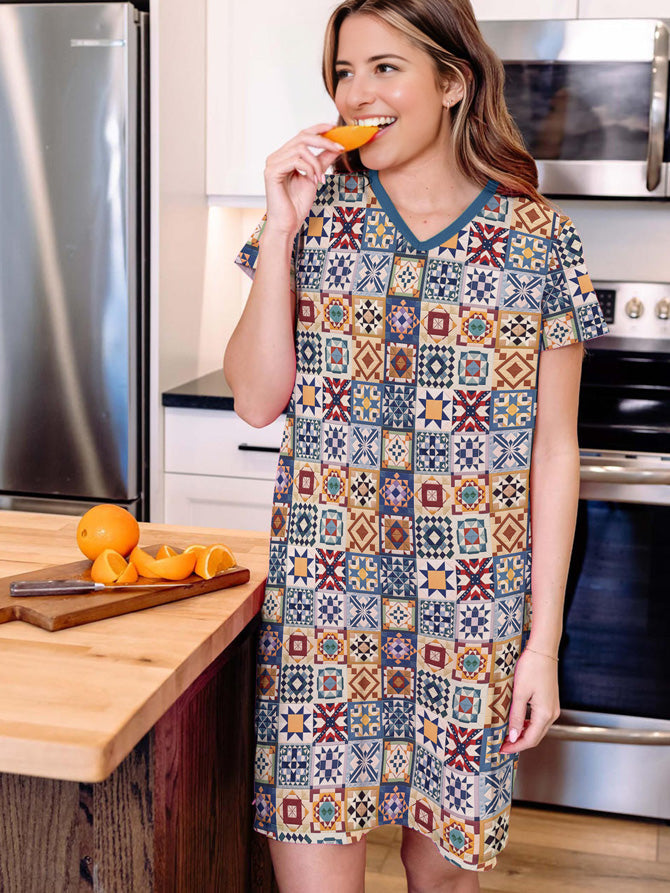 Sewing Lover V-neck Nightshirt Heritage Patchwork
