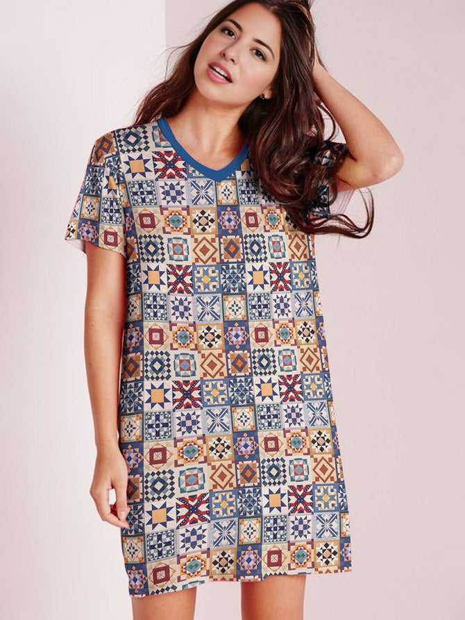 Sewing Lover V-neck Nightshirt Heritage Patchwork