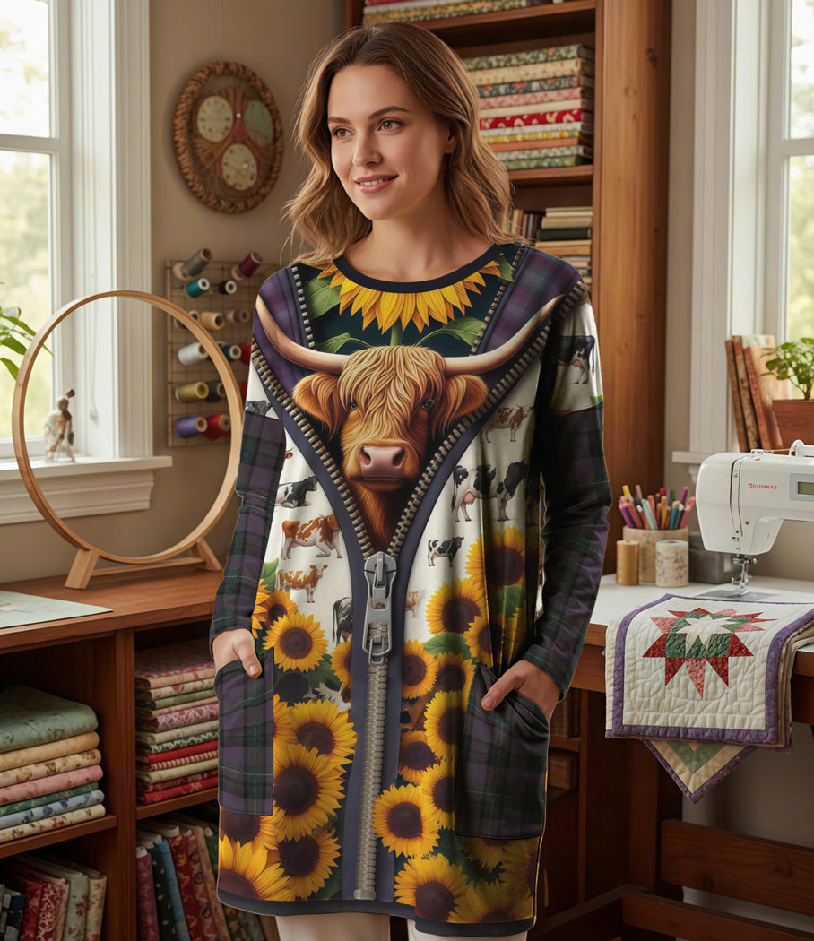 Highland Cow Long Sleeve Tunic The Unzipped Meadow