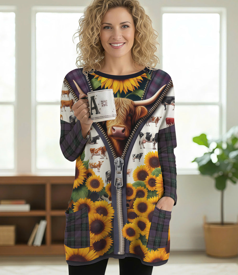 Highland Cow Long Sleeve Tunic The Unzipped Meadow