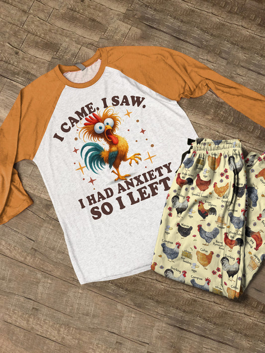Chicken Raglan Lounge Pajamas I Came I Saw I Had Anxiety So I Left