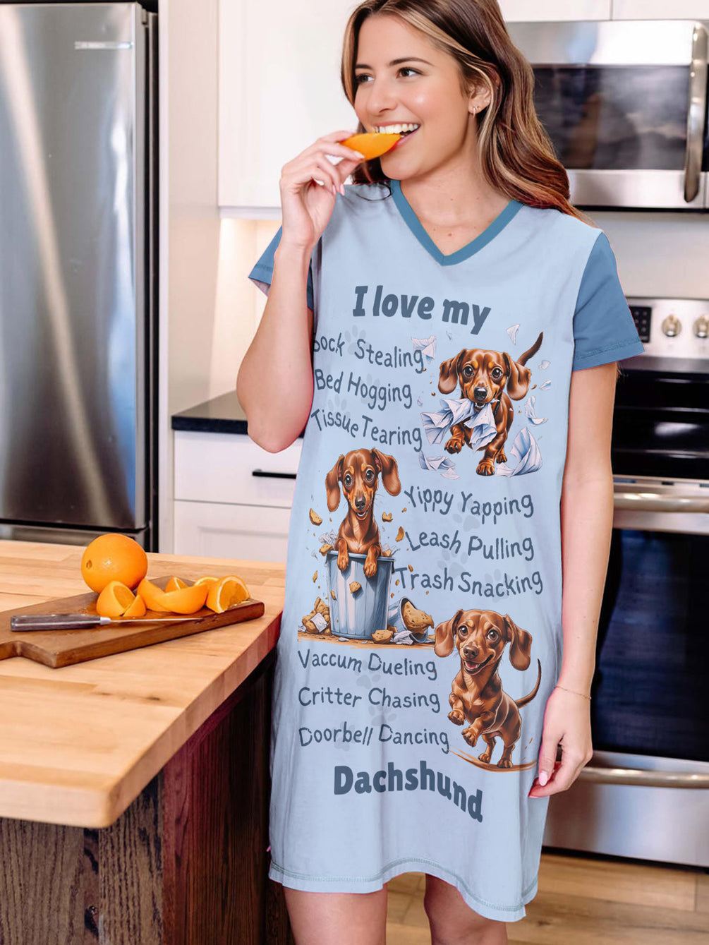Dachshund V-neck Nightshirt I Love My Dachshund