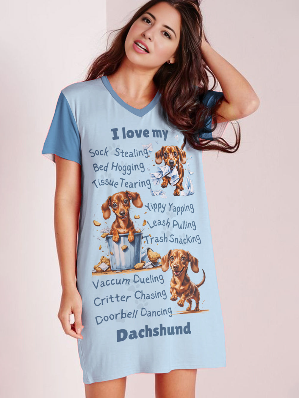 Dachshund V-neck Nightshirt I Love My Dachshund