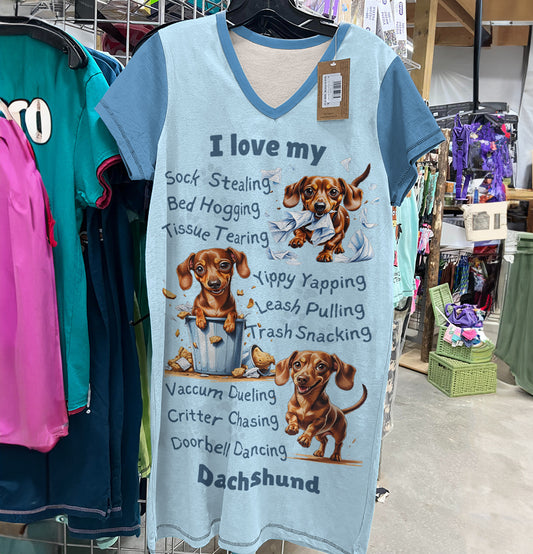 Dachshund V-neck Nightshirt I Love My Dachshund