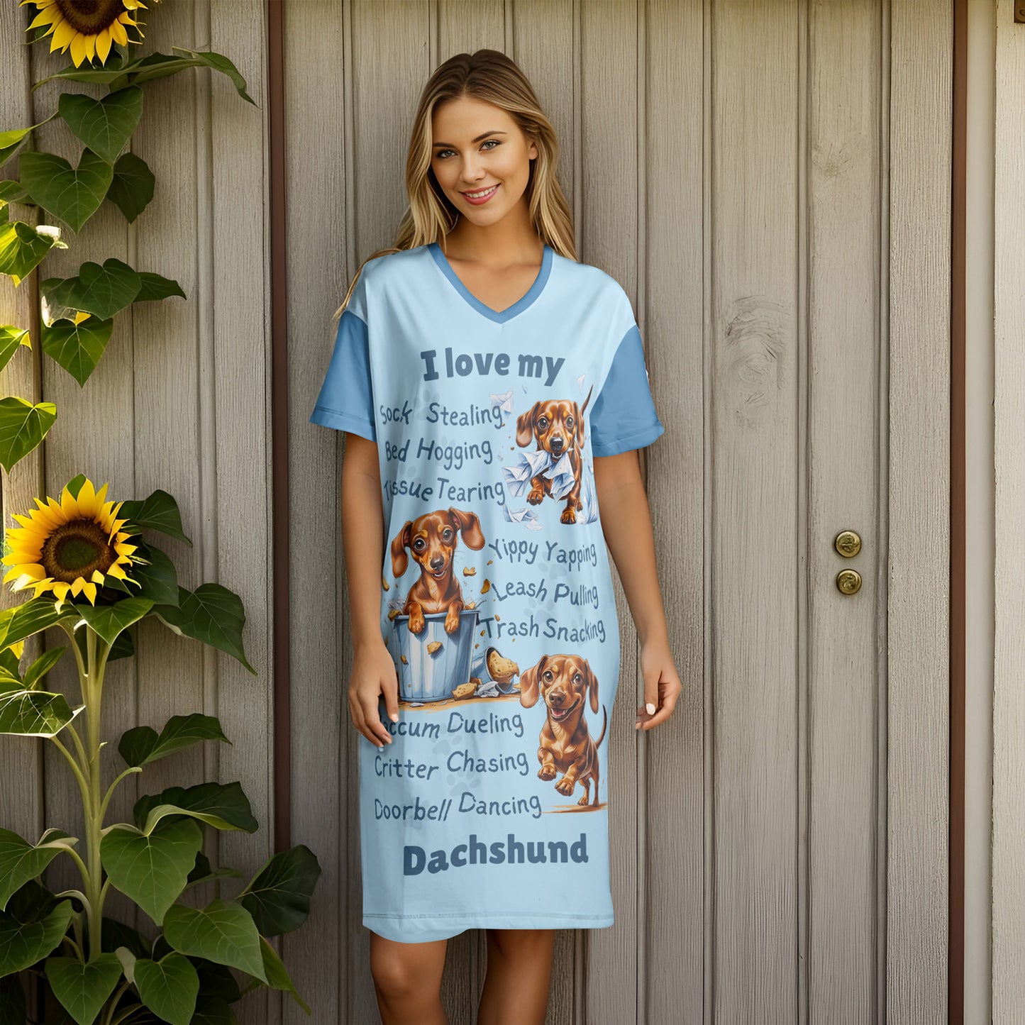 Dachshund V-neck Nightshirt I Love My Dachshund