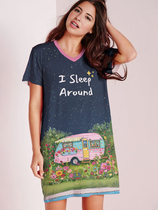 Camping V-neck Nightshirt I Sleep Around
