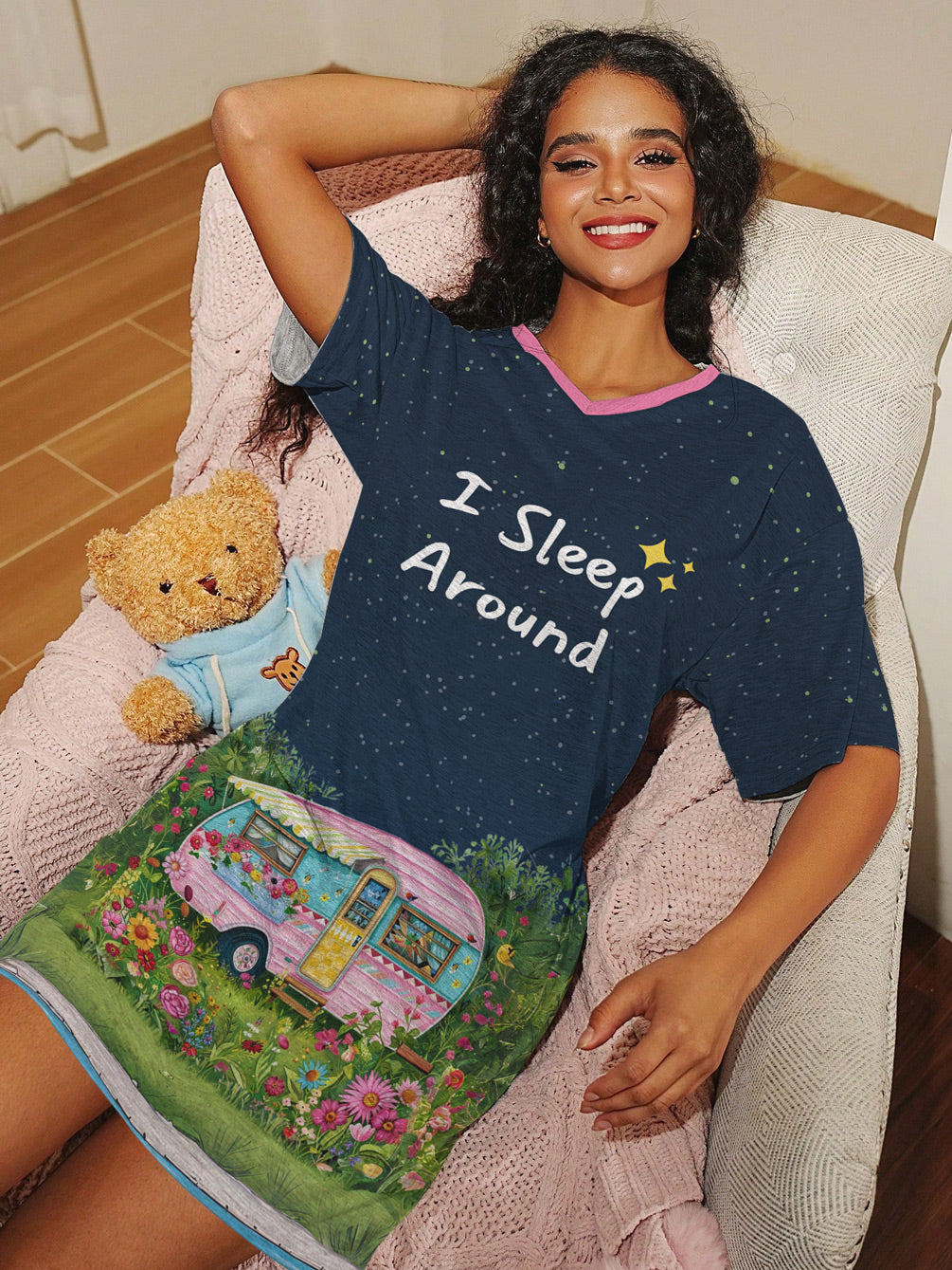 Camping V-neck Nightshirt I Sleep Around