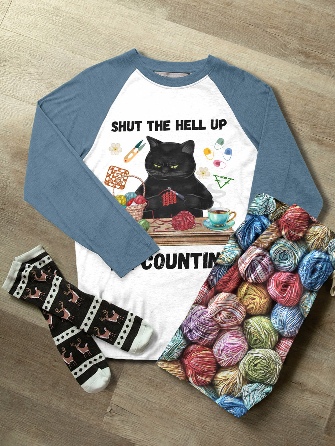 Crochet Lover Raglan Lounge Pajamas Shut The Hell Up I'm Counting