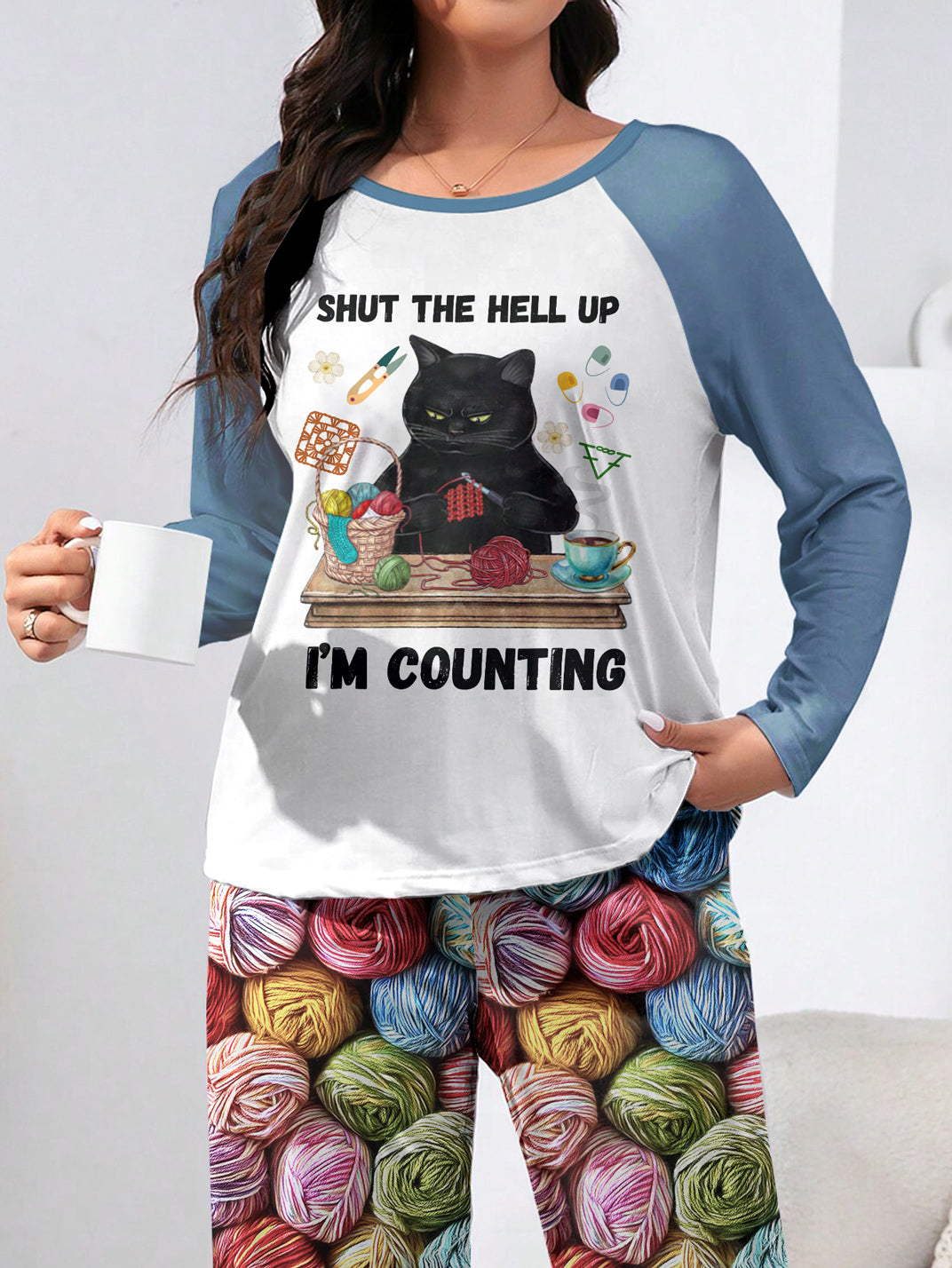 Crochet Lover Raglan Lounge Pajamas Shut The Hell Up I'm Counting
