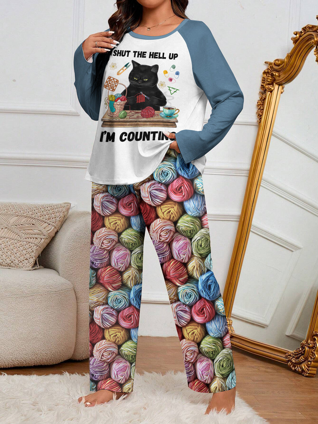 Crochet Lover Raglan Lounge Pajamas Shut The Hell Up I'm Counting