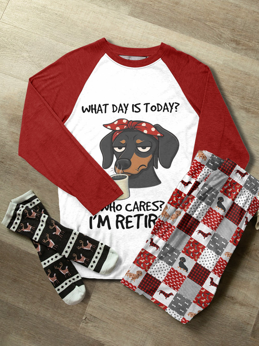 Dachshund Raglan Lounge Pajamas Who Cares, I'm Retired